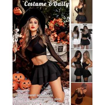 Avidlove Women Schoolgirl Pleated Sexy Mini Cosplay Skirt Ruffle Lingerie(Black,XS)