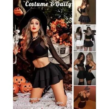 Avidlove Women Schoolgirl Pleated Sexy Mini Cosplay Skirt Ruffle Lingerie(Black,XS)