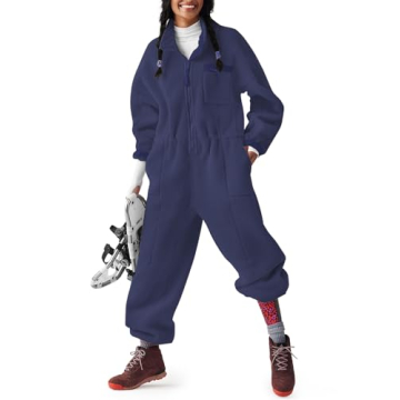 Yousify Winter Jumpsuits for Women Warm Fleece Overalls Funnel Neck Collar Elasticated Waist Fuzzy S...