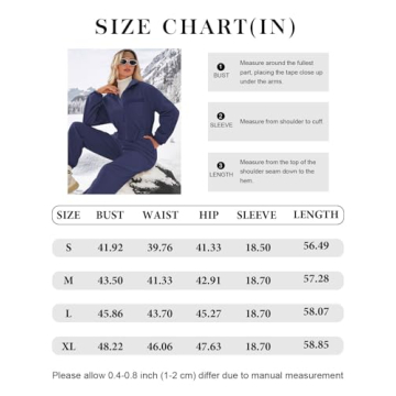 Yousify Winter Jumpsuits for Women Warm Fleece Overalls Funnel Neck Collar Elasticated Waist Fuzzy Ski Suit with Pockets Navy Blue XL