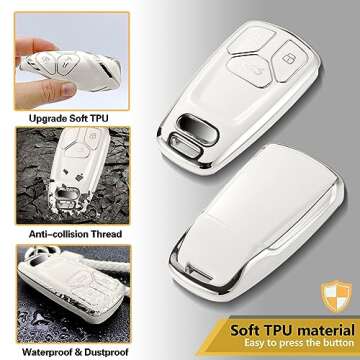 CTRINEWS for Audi Key Fob Cover with Metal Braided Rope Keychain Accessories, Upgraded Soft Key Case...