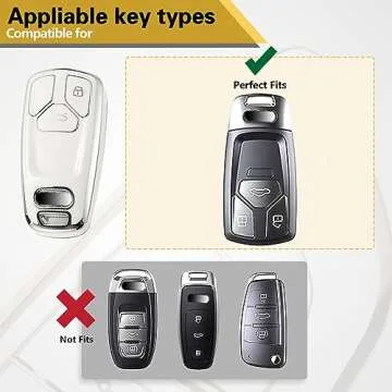 CTRINEWS for Audi Key Fob Cover with Metal Braided Rope Keychain Accessories, Upgraded Soft Key Case for A4 A5 A6 Q3 Q5 Q7 TTS S4 RS4 R8 Key Fob Shell(Silver Edge, A)