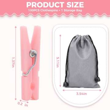 100PCS Baby Shower Clothespins Games Girl Plastic Clothes Pin with Waterproof Bag Mini Pink Pin Bulk...