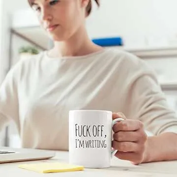Panvola F**k Off I'm Writing Writer Gfts For Author Dad Mom Husband Wife Boyfriend Girlfriend Sister Brother Warning Mug Novelty Ceramic Coffee Cup 11 Ounces White Cups