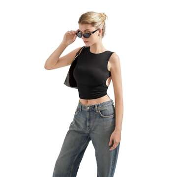 SUUKSESS Women Sexy Backless Tank Top Summer Going Out Y2k Sleeveless Basic Crop Tops Shirts (Black,S)