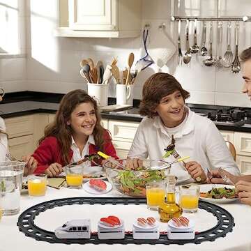 TOYANDONA Sushi Train Set Rotating Table Food Train Battery Powered Electric Train Toy Under Christmas Tree Train Track for Kids Boys Girls White