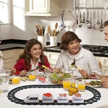TOYANDONA Sushi Train Set Rotating Table Food Train Battery Powered Electric Train Toy Under Christmas Tree Train Track for Kids Boys Girls White