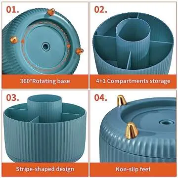 Marbrasse Desk Organizer, 360-Degree Rotating Pen Holder for Desk, Desk Organizers and Accessories with 5 Compartments Pencil Organizer, Art Supply Storage Box Caddy for Office, Home （Dark Green）