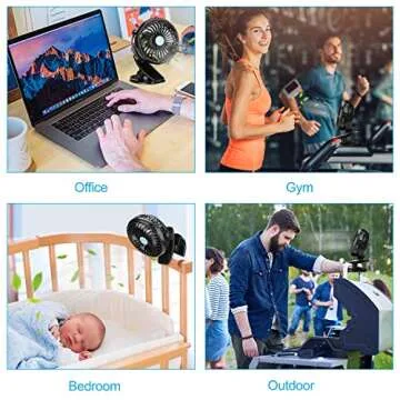 TriPole Clip On Fan Stroller Fan Battery Operated Portable Fan Stepless Speed 360 Degree Rotation Small Desk Fan with Strong Clamp Personal Table Fan for Baby Crib Treadmill Car