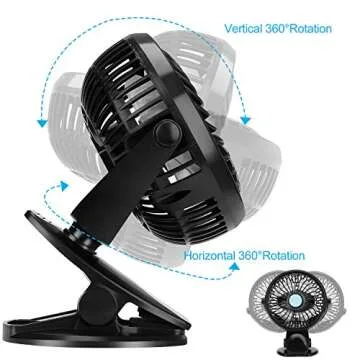 TriPole Clip On Fan Stroller Fan Battery Operated Portable Fan Stepless Speed 360 Degree Rotation Small Desk Fan with Strong Clamp Personal Table Fan for Baby Crib Treadmill Car