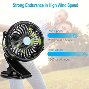 TriPole Clip On Fan Stroller Fan Battery Operated Portable Fan Stepless Speed 360 Degree Rotation Small Desk Fan with Strong Clamp Personal Table Fan for Baby Crib Treadmill Car