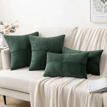 MIULEE Army Green Corduroy Pillow Covers Pack of 2 Boho Decorative Spliced Throw Pillow Covers Soft Solid Couch Pillowcases Cross Patchwork Cushion Covers for Living Room Bed Sofa 20x20 inch