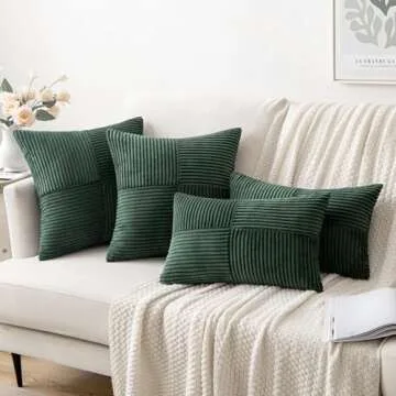MIULEE Army Green Corduroy Pillow Covers Pack of 2 Boho Decorative Spliced Throw Pillow Covers Soft Solid Couch Pillowcases Cross Patchwork Cushion Covers for Living Room Bed Sofa 20x20 inch