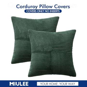MIULEE Army Green Corduroy Pillow Covers Pack of 2 Boho Decorative Spliced Throw Pillow Covers Soft Solid Couch Pillowcases Cross Patchwork Cushion Covers for Living Room Bed Sofa 20x20 inch