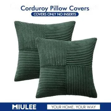MIULEE Army Green Corduroy Pillow Covers Pack of 2 Boho Decorative Spliced Throw Pillow Covers Soft Solid Couch Pillowcases Cross Patchwork Cushion Covers for Living Room Bed Sofa 20x20 inch