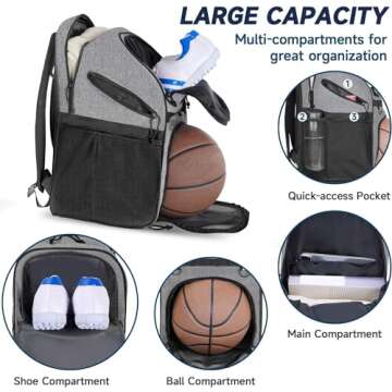 DEEGO Basketball Bag, Basketball Backpack with Ball Shoe Compartment Large Basketball Accessories Basketball Equipment Bag Soccer Bag Sports Gym Fits Soccer & Volleyball Football