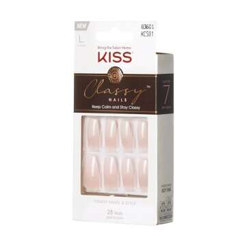 KISS Classy French Nail Manicure Kit with Gel Finish, Long, Coffin Shaped, Includes Mini Nail File, ...