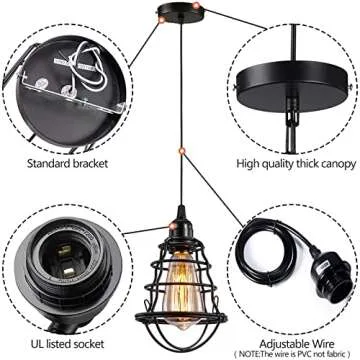 Industrial Pendant Light INNOCCY Edison Hanging Cage Pendant Lights E26 E27 Base Vintage Adjustable Pendant Lamp Fixture for Kitchen Home Lighting 2 Pack