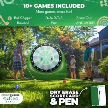 SWOOC Games – Bull Chipper | Giant Golf Darts (Over 6ft Tall) w/ 10+ Golf Games | Backyard Golf Game with Air Pump | Yard Games for Adults | Giant Outdoor Games for Adults and Family | Outside Games
