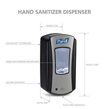 Purell LTX-12 Touch-Free Hand Sanitizer Dispenser, Chrome/Black, for 1200 mL Purell LTX-12 Hand Sanitizer Refills (Pack of 1 - Refills sold separately) - 1928-04