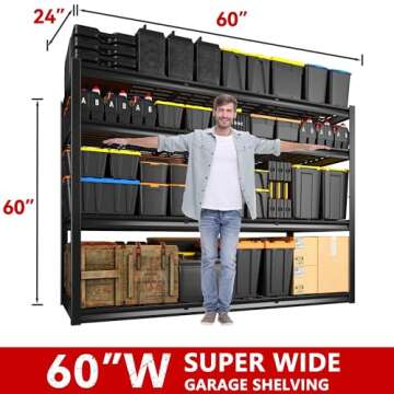 REIBII 60" W Garage Shelving Heavy Duty Storage Shelves 2500 LBS Commercial Metal Shelving Units and...