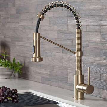 KRAUS Bolden Commercial Style 2-Function Single Handle Pull Down Kitchen Faucet in Brushed Gold, KPF...