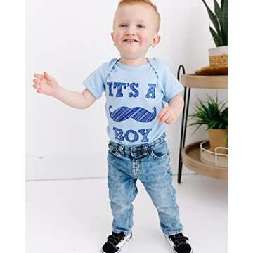 Apericots Cute Baby Short Sleeve Bodysuit, 100% Cotton: It's A Boy with Mustache Gender Reveal (0-18 months)