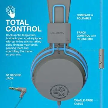 JLab JBuddies Studio On-Ear Kids Wired Headphones, Toddler Headphones, Kid Safe, Studio Volume Safe, Volume Limiter, Folding, Adjustable, Noise Isolation, with Mic (Graphite/Blue)