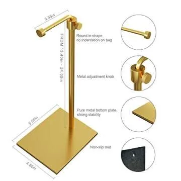 ALLOK 2 Pack Handbag Display Stand Adjustable Purse Jewelry Rack Metal Single Hanging Hook Bag Display Pure Metal Base (Gold)