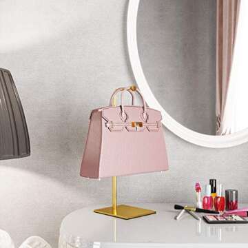 ALLOK 2 Pack Handbag Display Stand Adjustable Purse Jewelry Rack Metal Single Hanging Hook Bag Display Pure Metal Base (Gold)