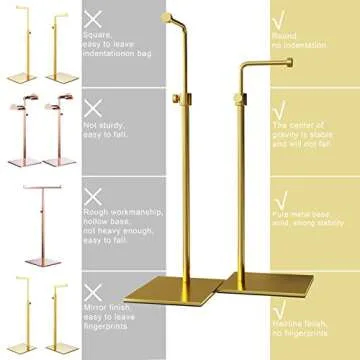 ALLOK 2 Pack Handbag Display Stand Adjustable Purse Jewelry Rack Metal Single Hanging Hook Bag Display Pure Metal Base (Gold)