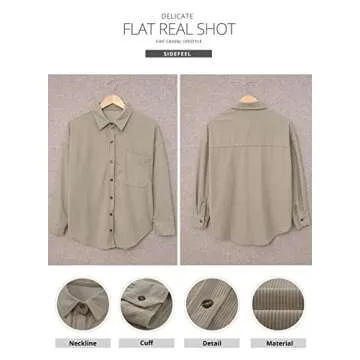 Sidefeel Women Corduroy Long Sleeve Button Down Shirt Oversized Jacket Tops Medium Light Brown