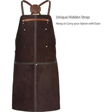 Theodore Top Grain Brown Leather Apron - 32.5” H x 24.5” W - Adjustable Crossback Leather Straps - Aprons for Men With 2 Large Pockets and Towel Strap