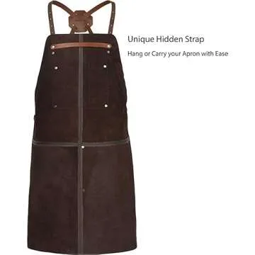 Theodore Top Grain Brown Leather Apron - 32.5” H x 24.5” W - Adjustable Crossback Leather Straps - Aprons for Men With 2 Large Pockets and Towel Strap