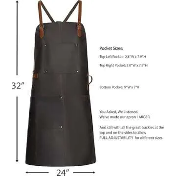 Theodore Top Grain Brown Leather Apron - 32.5” H x 24.5” W - Adjustable Crossback Leather Straps - Aprons for Men With 2 Large Pockets and Towel Strap