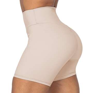 Sunzel 5" High Waist Biker Shorts for Women No Front Seam Soft Yoga Workout Gym Bike Shorts Tummy Control Squat Proof Beige