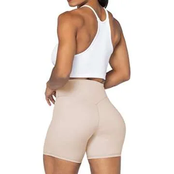 Sunzel 5" High Waist Biker Shorts for Women No Front Seam Soft Yoga Workout Gym Bike Shorts Tummy Control Squat Proof Beige