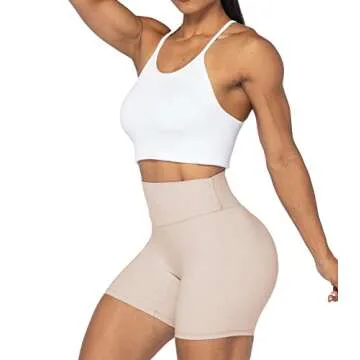 Sunzel 5" High Waist Biker Shorts for Women No Front Seam Soft Yoga Workout Gym Bike Shorts Tummy Control Squat Proof Beige
