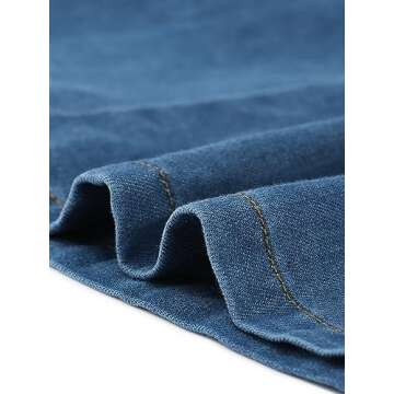 Allegra K Denim Dress for Women's Long Sleeve Button Down A-Line Belted Classic Jean Dresses Large Blue