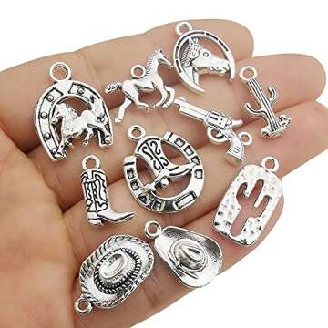 Youdiyla 60PCS Antique Silver Western Cowboy Charms Pendants Horse Hat cactus Cowboy Boot Charms for Bracelet Earrings Necklace Jewelry Making (10 Style, 6 of Each) HM672