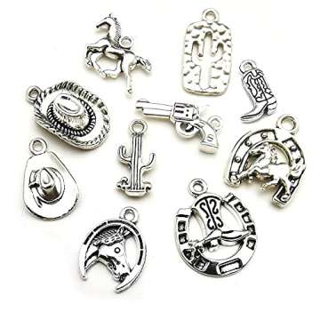 Youdiyla 60PCS Antique Silver Western Cowboy Charms Pendants Horse Hat cactus Cowboy Boot Charms for Bracelet Earrings Necklace Jewelry Making (10 Style, 6 of Each) HM672