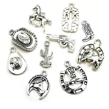 Youdiyla 60PCS Antique Silver Western Cowboy Charms Pendants Horse Hat cactus Cowboy Boot Charms for Bracelet Earrings Necklace Jewelry Making (10 Style, 6 of Each) HM672