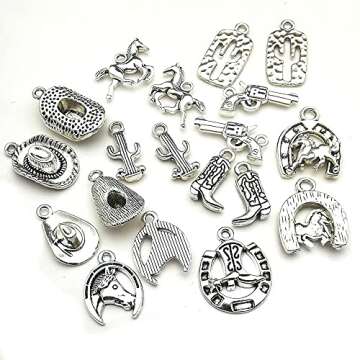 Youdiyla 60PCS Antique Silver Western Cowboy Charms Pendants Horse Hat cactus Cowboy Boot Charms for Bracelet Earrings Necklace Jewelry Making (10 Style, 6 of Each) HM672