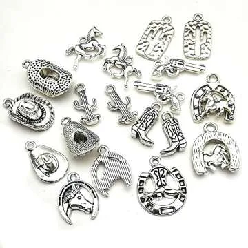 Youdiyla 60PCS Antique Silver Western Cowboy Charms Pendants Horse Hat cactus Cowboy Boot Charms for Bracelet Earrings Necklace Jewelry Making (10 Style, 6 of Each) HM672