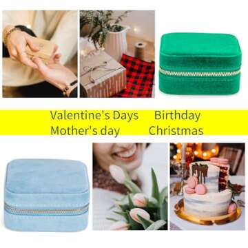 Smileshe Travel Jewelry Box with Mirror, Velvet Mini Case for Women Girls, Small Portable Gifts Organizer Boxes for Rings, Earrings, Necklaces, Bracelets