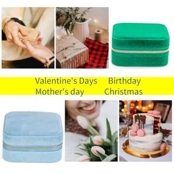 Smileshe Travel Jewelry Box with Mirror, Velvet Mini Case for Women Girls, Small Portable Gifts Organizer Boxes for Rings, Earrings, Necklaces, Bracelets