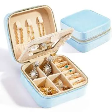 Smileshe Travel Jewelry Box with Mirror, Velvet Mini Case for Women Girls, Small Portable Gifts Organizer Boxes for Rings, Earrings, Necklaces, Bracelets