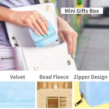 Smileshe Travel Jewelry Box with Mirror, Velvet Mini Case for Women Girls, Small Portable Gifts Organizer Boxes for Rings, Earrings, Necklaces, Bracelets