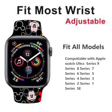 Atea 2 Pack Mouse Watch Band Compatible with Apple Watch Bands 45mm 44mm 42mm 41mm 40mm 38mm 49mm, Cute Cartoon Silicone Wristband Replacement Strap fits iWatch Series 8 7 6 5 4 3 2 1 SE