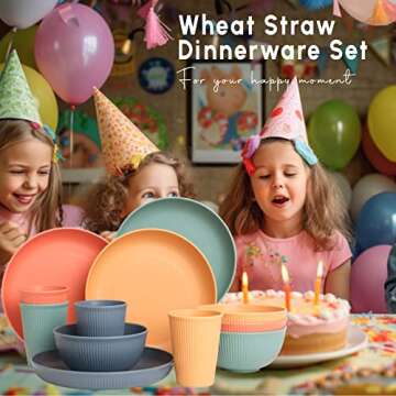 Wheat Straw Dinnerware Sets - Yellow Dinnerware Set w/Wheat Straw Plates, Bowls & Utensils – Safe ...